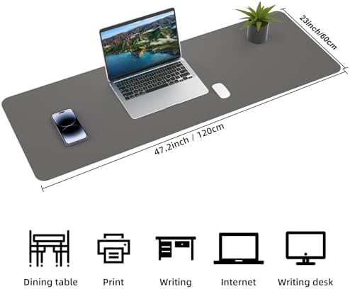 AFIING Cork Desk Mat 47" x 23.6", Dual-Sided Natural Cork & PU Leather Desk Pad, Non-Slip Waterproof Large Mouse Pad for Office, Home & Gaming (Dark Grey)