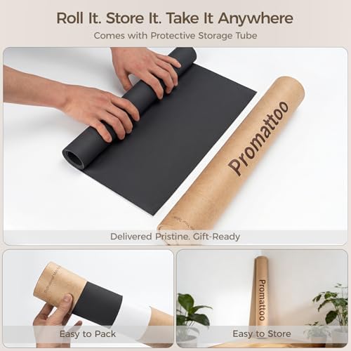 1.6mm Thick Leather 10x48 Inch Non-Slip Mat, Waterproof Countertop Protector, Kitchen Counter Runner/Slim Console Table, Obsidian Black