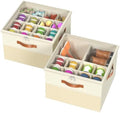 Shoe Organizer for Closet,2 Pack Foldable Shoe Storage Organizer Box Bin with Adjustable Dividers and Clear Cover, Fits up to 16-32 Pairs（Beige）