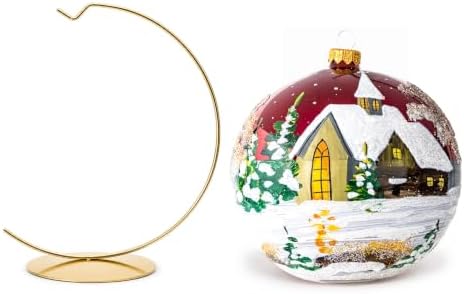 Hand Blown Glass Christmas Ornaments Ball, Cottage Burgundy 6 in + Stand