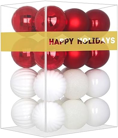 Red & White 3.2" Large Christmas Balls - Christmas Tree Decoration Ornaments Shatterproof Hanging Balls for Birthday Halloween Holiday Wedding Decorations Set of 24pcs