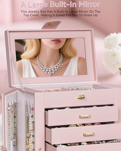 AKOZLIN 6-Tier Jewelry Box Organizer 5 Drawers Storage XXL Pink