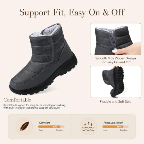 SHIBEVER Women Winter Snow Boots: Waterproof Slip on Fur Warm Ankle Boot