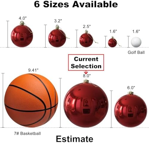 Rose Red 8.0" Extra Large Christmas Balls Ornaments - Christmas Tree Decorations Shatterproof Shiny Hanging Balls for Birthday Holiday Wedding Decorations Set of 2pcs