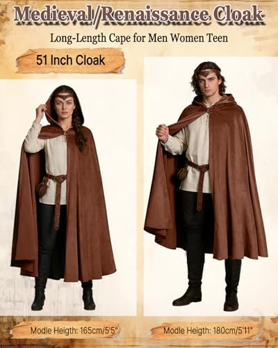 kasahara Renaissance Hooded Cloak Medieval Costume Accessories for Men Women Halloween Costume Cape Belt Pouch Bracers