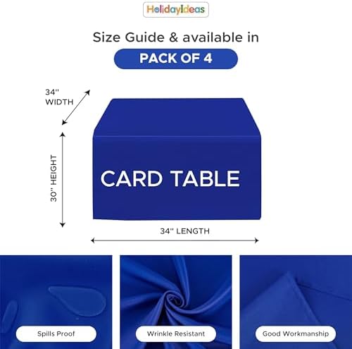 Squre Fitted Tablecloth for Card Table Craft Shows Rblue 4-Pack 34x34 inch