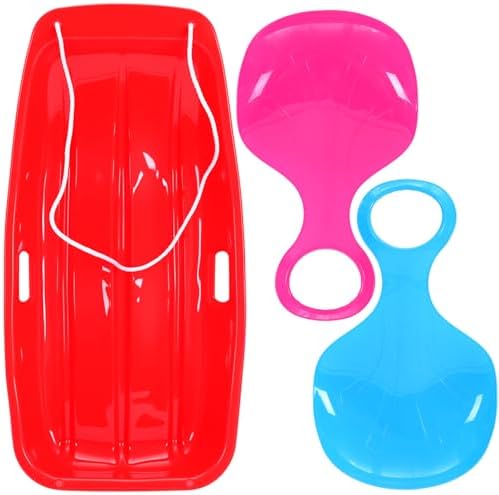 3 Pcs Snow Sleds 35 Inch Plastic Toboggan with Rope for Adults