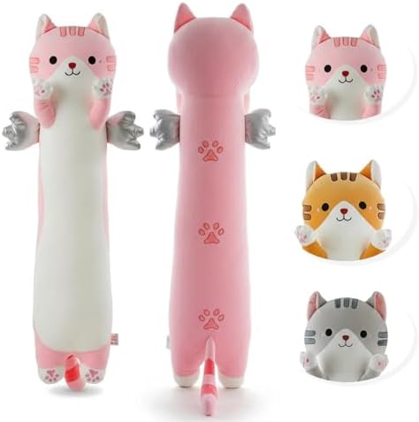 Somao 23.6" Long Cat Plush Pillow with Wings - Super Soft Stuffed Animal for Kids & Adults, Cute Body Pillow for Sleeping, Squishy Cat Plushies Gifts for Girls (Pink)