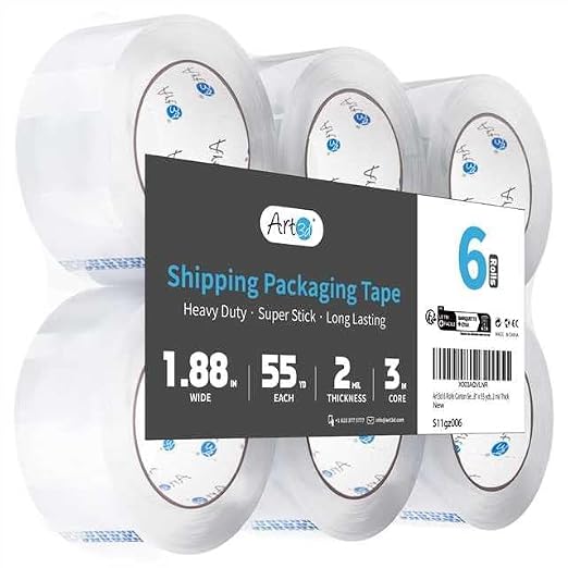 Art3d 6 Rolls Carton Sealing Tape Heavy Duty, Clear Packing Tape, 1.88" x 55 yds, 2 mil Thick, (Pack of 2)