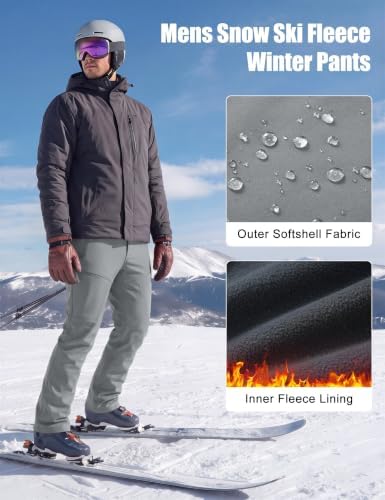 MAGCOMSEN Mens Snow Ski Pants Fleece Winter Outdoor Hiking Waterproof Pants