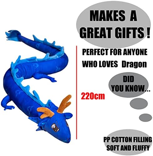 ELAINREN Long Blue Dragon Stuffed Toy Pillow,86''Chinese Dragon Plush Doll
