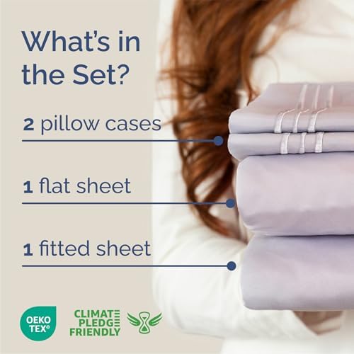 Queen Size 4 Piece Sheet Set - Breathable & Cooling Sheets - Light Lavender