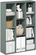 Furinno LUDER Book Shelf, 11-Cube Bookshelf, Reversible Bookcase, 9.4 x 29.1 x 41.7, Easy Assembly, for Living Room, Bedroom, Home Office, Sage Green