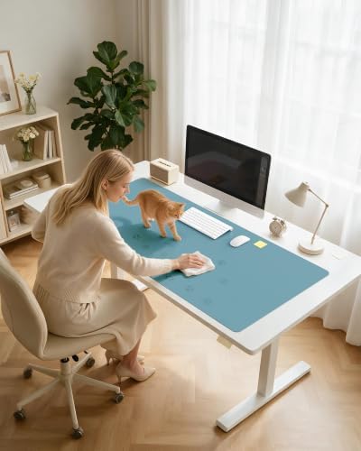 YSAGi Leather Desk Protector, Office Mat, Large Mouse Mat, Non-Slip PU Leather Blotter, Laptop Desk Mat, Waterproof Writing Pad for Office and Home(Aquamarine, 55" x 24")