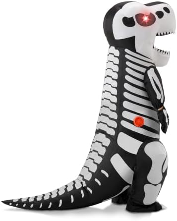 Spooktacular Creations Kids Skeleton Dinosaur Inflatable Costume, LED Light Eyes Full Body Skeleton T.rex Blow Up Costume