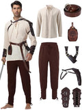 Men's Renaissance Costume,8 Piece Medieval Viking Pirate Outfit Set