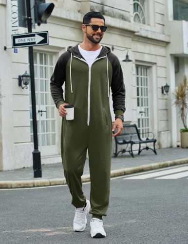 COOFANDY Mens Jumpsuit Onesie Hooded Full Zip One Piece Jogging Tracksuit