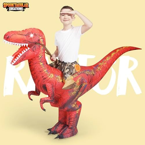 Spooktacular Creations Inflatable Dinosaur Costume Kids, Blow up Ride on Raptor Suit Boys Girls for Halloween Cosplay Party