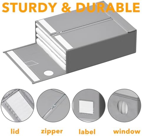 SpaceAid 3 Pack Bed Sheet Organizers and Storage, Foldable Sheet Organizer for Linen Closet, Sheets Set Folder Keeper with Window XL (Queen & King Size) Bedding Container (Gray, 3 Pack)