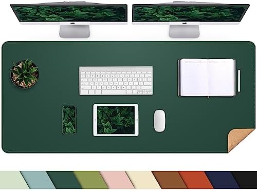 AFIING Cork Desk Mat 47" x 23.6", Dual-Sided Natural Cork & PU Leather Desk Pad, Non-Slip Waterproof Large Mouse Pad for Office, Home & Gaming (Dark Green)