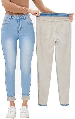 Yehopere Women's Winter Fleece Lined Jeans Slim Fit Warm Skinny High Waist Denim Jean