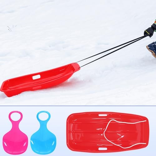 3 Pcs Snow Sleds 35 Inch Plastic Toboggan with Rope for Adults