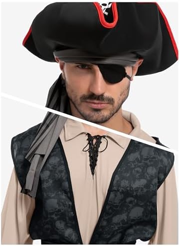 Spooktacular Creations Men Pirate Costume, Adult Pirate Shirt Vest Viking Pants Hat Set for Halloween Themed Parties