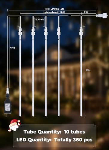 Meteor Shower Lights Outdoor,16 Inch 10 Tube 360 LED Icicle Christmas Light
