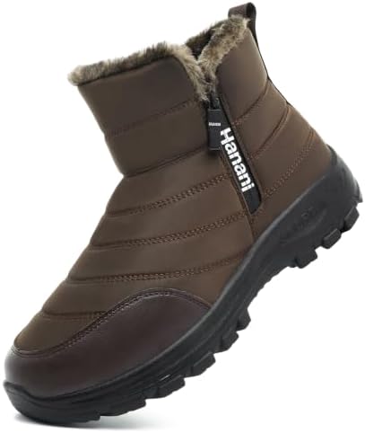 Hanani Mens Winter Snow Boots Fur Lined Warm Ankle Boots Zipper Closure Waterproof Outdoor Boots Men's Lightweight Comfortable Shoes