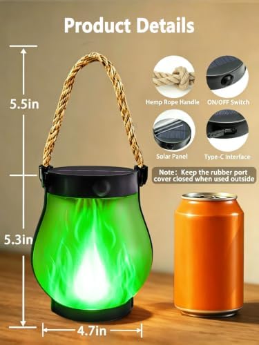 4 Pack Halloween Solar Lanterns Outdoor Waterproof Green Solar Flame Lights