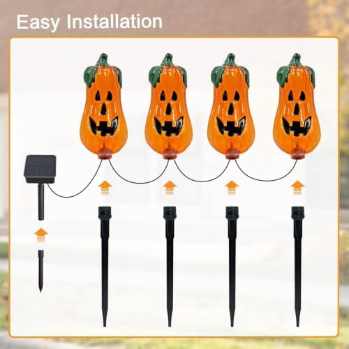 Halloween Decorations Outdoor,4 Pack Halloween Pumpkin Solar Lights Stakes