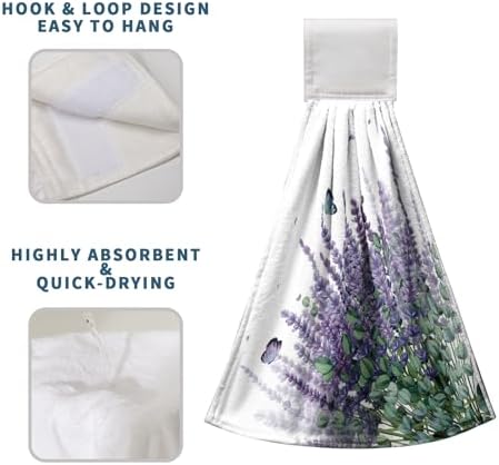 Purple Lavender Flower Hand Towels for Bathroom Set of 2 Watercolor Floral Hanging Dish Towels Spring Summer Kitchen Towel with Hanging Loop Fingertip Small Bath Tie Towel for Guest Decor