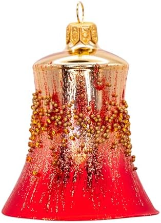 Luxury Handcrafted European Glass Christmas Bell & Ball Ornaments - Set of 6 - Red & Gold Classic - 8 cm - Mouth-Blown & Hand-Painted