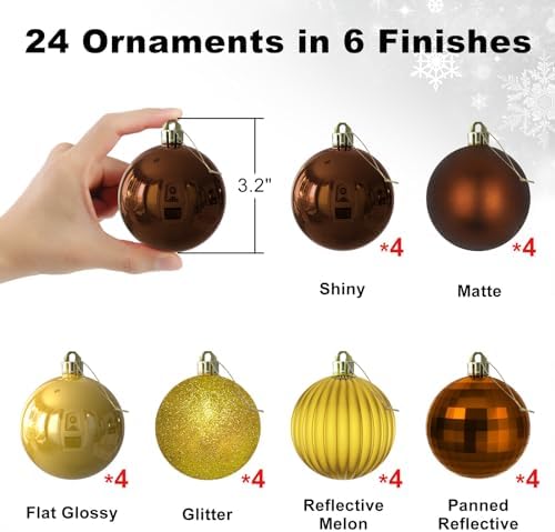 Bronze & Gold 3.2" Large Christmas Balls - Christmas Tree Decoration Ornaments Shatterproof Hanging Balls for Birthday Halloween Holiday Wedding Decorations Set of 24pcs