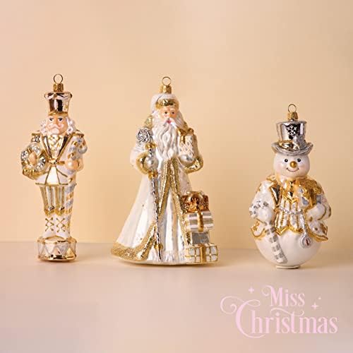 Miss Christmas 2026 Collection Fancy Nutcracker Soldier 7-Inch Blown Glass Christmas Tree Ornament (Elegant White Nutcracker)