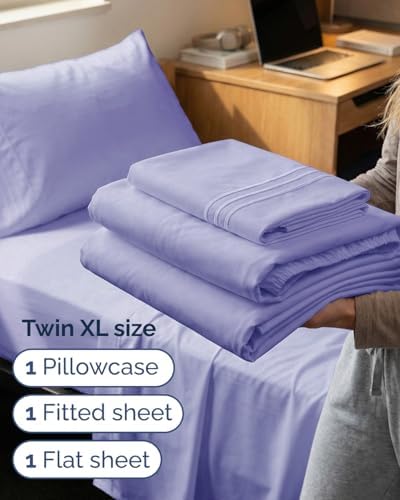 Twin XL Size 3 Piece Sheet Set - Breathable & Cooling Sheets - Lavender