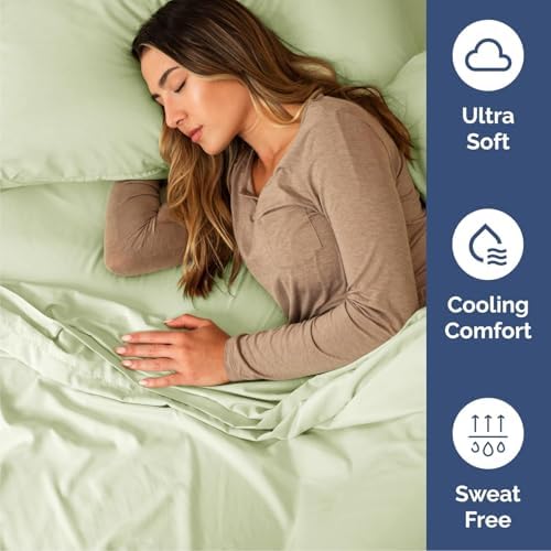 Cal King Size 4 Piece Sheet Set - Breathable & Cooling - Light Sage Green