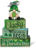 Moucuny 4 Pcs St. Patrick's Day Wood Signs Gnome Tiered Tray Table Decor