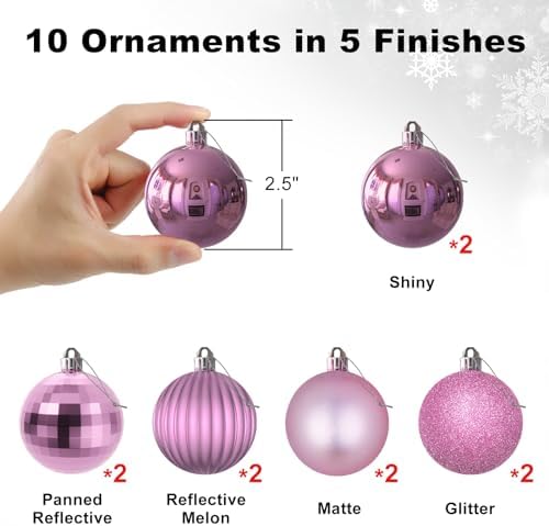 Bubblegun Pink 2.5" Christmas Balls Christmas Tree Decoration Ornaments Shatterproof Hanging Balls for Birthday Halloween Holiday Wedding Decorations Set of 10pcs