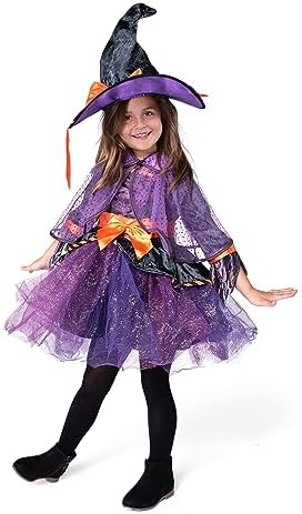Spooktacular Creations Child Girl Orange Purple Witch Costume, Toddler Witch Outfit Set for Kids Halloween Dress Up Parties