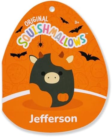 Squishmallows Original 14in Jefferson the Black and Orange Cow with Pumpkin Embroidery – Official Jazwares Halloween Plush (Large)
