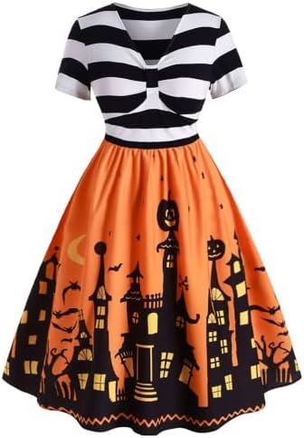 ZEZCLO Women's Plus Size Halloween Dress Pumpkin Halloween Costume Dresses