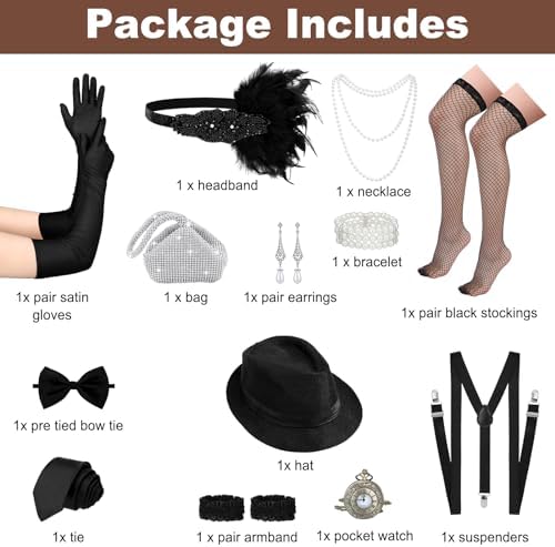 Shinymoon 14 Pcs Halloween 1920s Couples Costume Accessories
