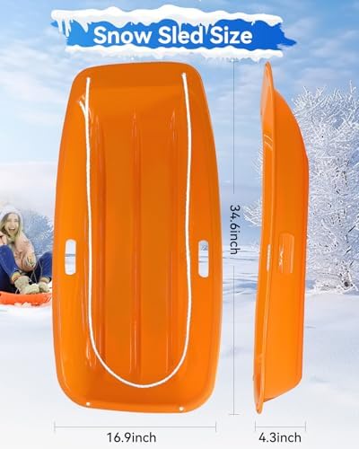 3 Pack Snow Sled for Adults, with Pull Rope and Handles Plastic Sled, Toboggan Snow Sledding, Three Color Combinations