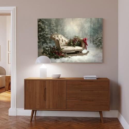JDBeehpy Retro Christmas Sled Wall Art Canvas Prints Framed 20x30inch