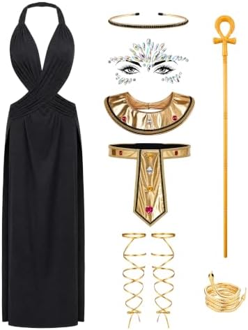 Black Gold Egyptian Costume for Women Cosplay Halloween Party