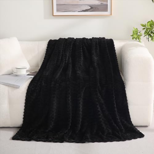 Puncuntex Black Throw Blanket 50"×60" inches Fuzzy 3D Jacquard Decorative