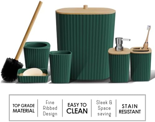 Clara Clark Bathroom Set - Hunter Green Bathroom Accessories Set, 6PC Bathroom Accessory Set, Bathroom Sets with Toilet Brush, Trash Can & Soap Dispenser
