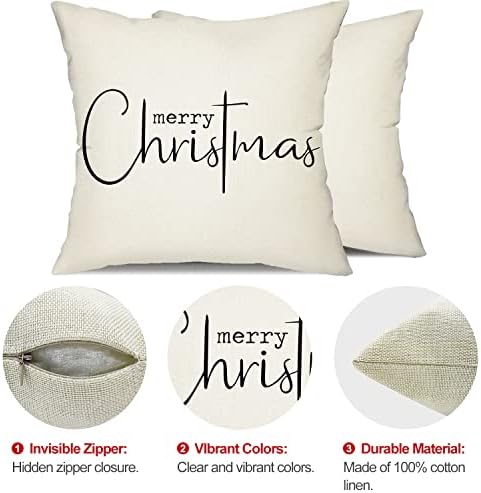 Allorry Christmas Pillow Covers Merry Christmas Throw Pillow Decorative Beige Cotton Cloth Linen Cloth Pillow Cover Sofa Cover Decorative Rectangle Length 18X18 inches