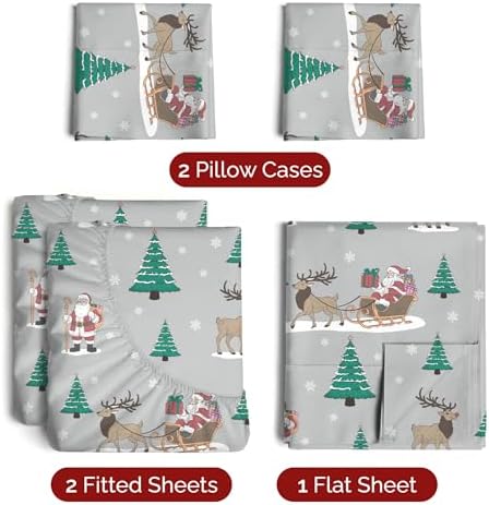 Christmas Sheet Set, Santa’s Sleigh, Holiday Xmas Bedding Set - Split King
